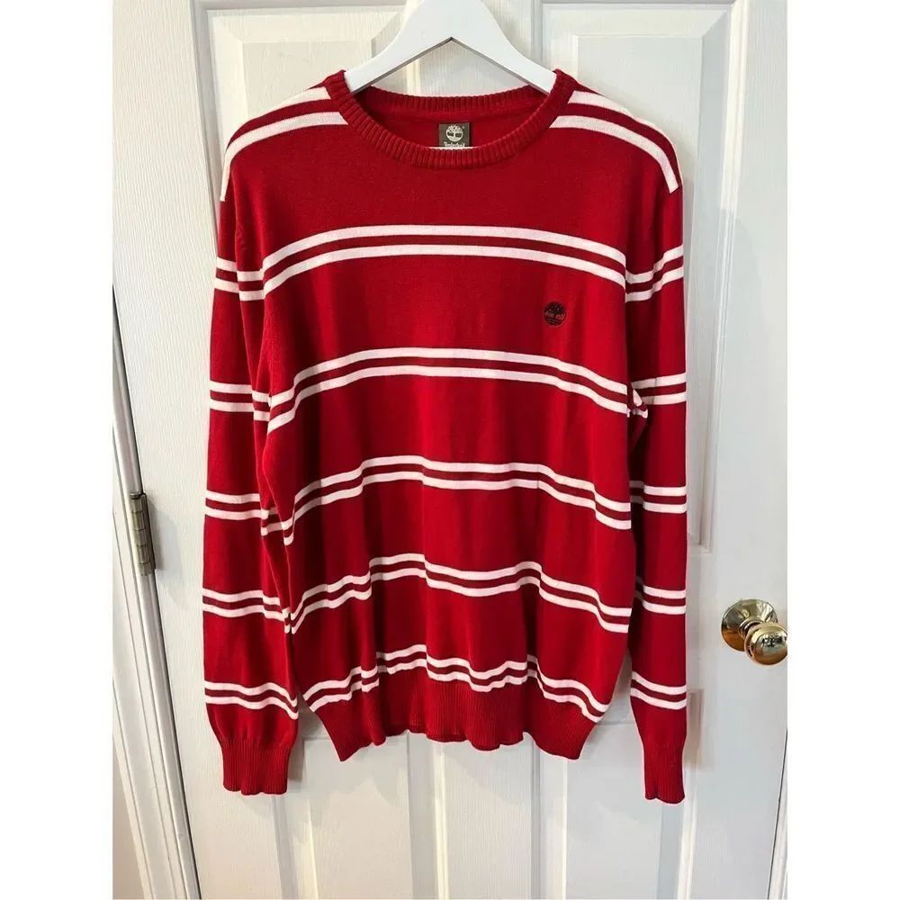 Timberland Red & White Striped Cotton Sweater sz L EUC